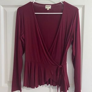 NWOT Maroon Wrap Long Sleeve Shirt